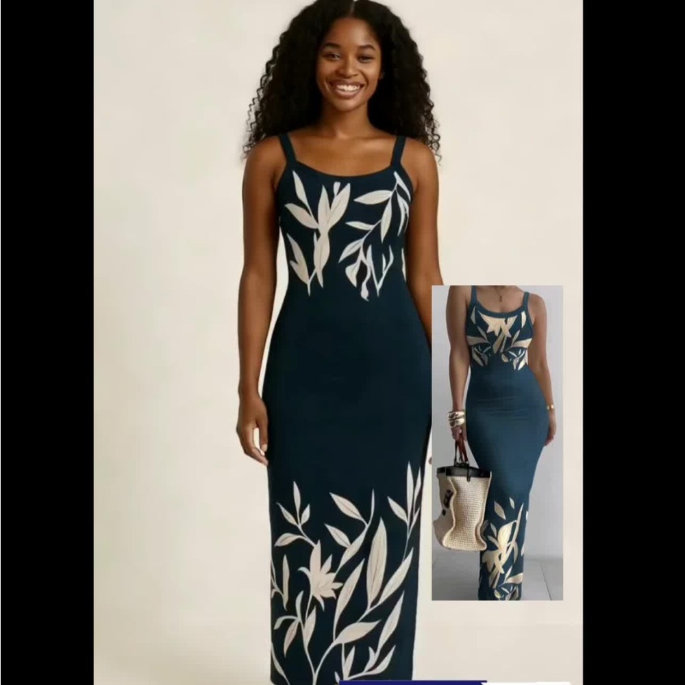 Chic Floral Navy Maxi Dress